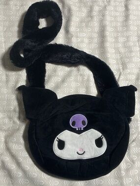 Kuromi Black Plush Crossbody Bag - Cute Anime Character Purse